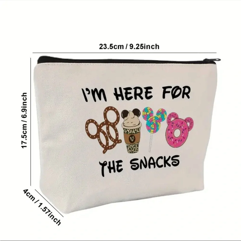 “I’m Here for the Snacks” Disney-Inspired Canvas Zip Pouch Makeup Bag NWT